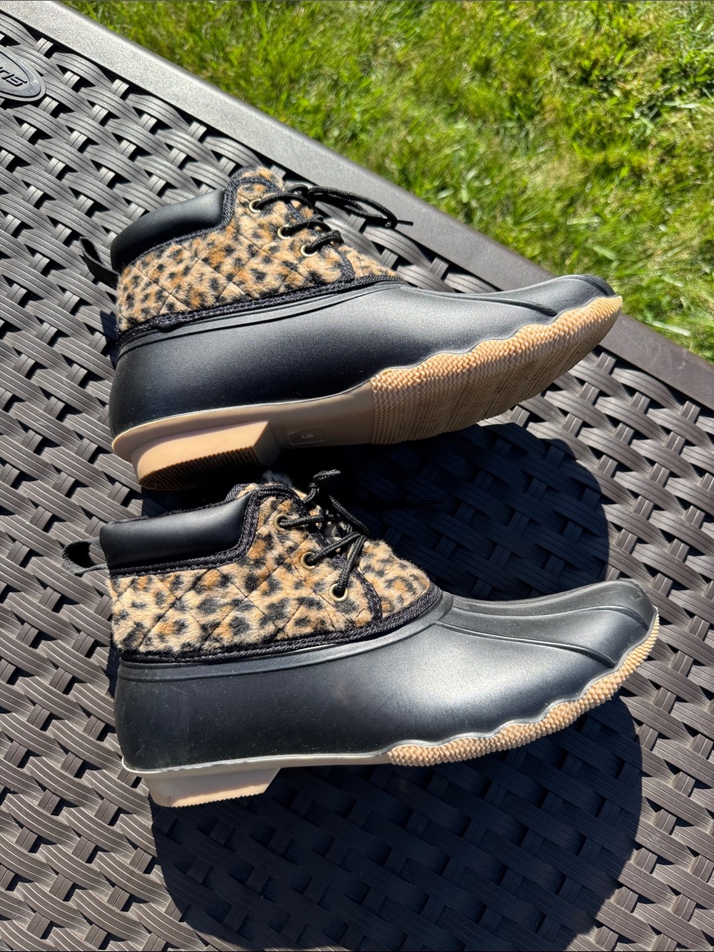 Women’s Black Duck Boots with Leopard Collar